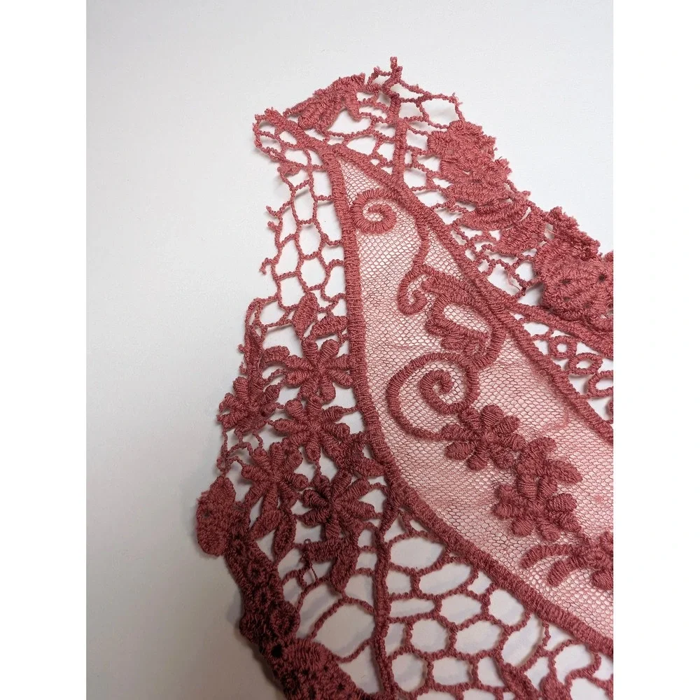 Mauve Floral Lace Cutter Fabric Salvaged Garment Panel Applique Dusty Rose